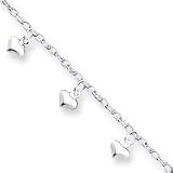 Sterling Silver 9inch Polished Puffed Heart Anklet