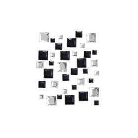  Square Black & Clear Stick On Jewels (35 pc)