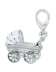 Genuine Zable (TM) Product. 925 Sterling Silver Enamel Moving Baby Carriage Clip-on Bead Charm. 100% Satisfaction Guaranteed.
