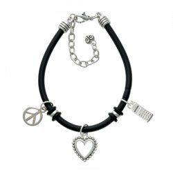 Silver Cellphone Black Peace Love Charm Bracelet