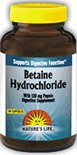 Betaine Hydrochloride ( 250 Caps 648 mg ) ( Supports Digestive Function ) Natures Life