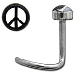 316L Surgical Steel Nose Screw Ring 3mm Black and White Peace Sign 20G FREE Nose Ring Backing