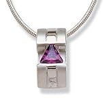 Matte and shiny with an amethyst triangular CZ Sterling Silver Pendant. Comes with a 16 Sterling Silver Necklace