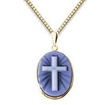 Radiant Cross Oval Genuine Agate Cameo Pendant