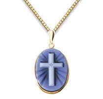 Radiant Cross Oval Genuine Agate Cameo Pendant