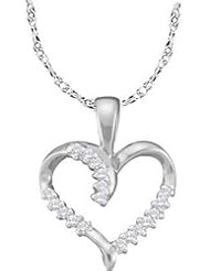 10k White Gold Diamond Womens Ladies Open-center Heart Fashion Pendant with 18" Chain - .10 (1/10) Ct.t.w.