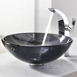 IMAGE OF KRAUS C-GV-104-12mm-14700CH Clear Black Glass Vessel Sink and Illusio Faucet Chrome