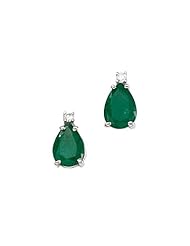 14K White Gold Pear Emerald and Diamond Earrings