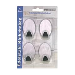 4 x Edelstahl Klebehaken oval # je 5,3 cm hoch und 3,2 cm breit # Edelstahl geb�rstet # selbstklebend # Gewicht: je 10 g