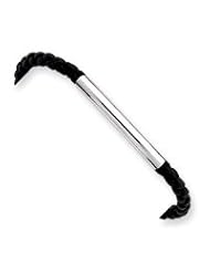 Sterling Silver Braided Black Leather Bracelet QG1083-7"
