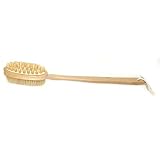 LONG HANDLE Wooden BATH BRUSH with CELLULITE MASSAGER Head 16.5" L