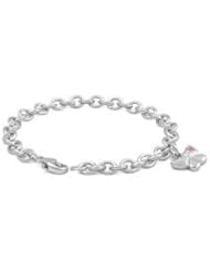 6 3/4 In Silver Pink Sapphire Domed Butterfly Charm Bracelet For Girls