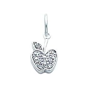 14K White Gold Diamond Apple Charm: Jewelry