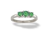 14K White Gold Genuine Round Emerald 3-Stone Ring