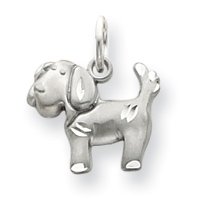 14k White Gold Satin and Diamond-Cut Puppy Dog Charm - Measures 13x16mm