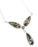 Three Stone Green Amber Teardrop Necklace