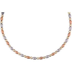 14Kt Tricolor Distinctive Pellet Necklace