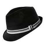 New Black Cotton Trilby Gangster Hat with Striped Band 3 Sizes Sent Boxed
