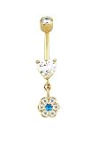 Stunning Heart and Flower Belly Button Ring is Nickel Free 14 karat Gold