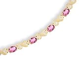 14K Yellow Gold Oval Created Pink Sapphire Bracelet