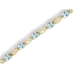 14K Yellow Gold Genuine Oval Aquamarine Filligree Bracelet by Jewels For Me