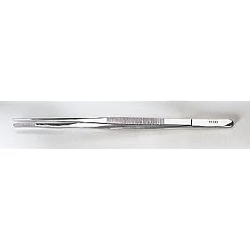 Tweezers, stainless steel, straight, self-locking, narrow tips, 12"L