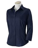 Van Heusen Ladies 3/4 Sleeve Dress Twill Shirt, Navy, X Large