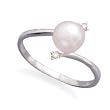 14K White Gold Ring Featuring a 6.5-7mm Cultured Akoya Pearl with Diamonds with Wood Box