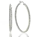 Sterling Silver with CZ Large Hoop Earrings