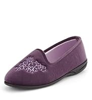 Classic Collection Floral Embroidered Pump Slippers