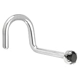Solid 14KT White Gold 2mm Genuine Black Diamond Nostril Screw - 20 Gauge