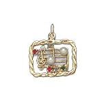 Music Bar in Open Square Frame, 14K Gold Charm