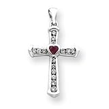 14k White Gold Ruby & Diamond Cross Pendant