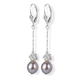 Isabella Silver Rose 9-10mm Pearl Dangle Earrings, Lavender