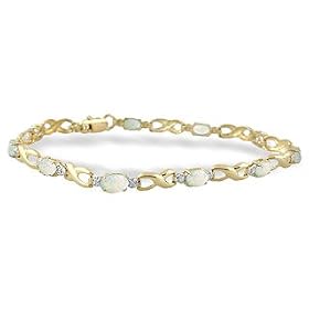 14K Yellow Gold Genuine Oval Opal and Diamond Bracelet by Opal Bracelets