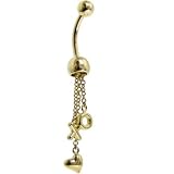 Solid 14KT Yellow Gold X/O HEART Charm Dangle Belly Ring