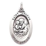 St. Joseph Sterling Silver Medal Pendant.18" Steel Necklace Chain