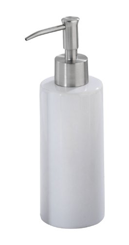 WENKO 17137100 Seifenspender Ariano - Keramik, Edelstahl satiniert, rostfrei, 300 ml, &Oslash; 6.2 x 19.7 cm, wei&szlig;