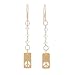 Rectangular Peace Sign Tag Dangle Earrings in Gold Vermeil with Blue Topaz Gemstone Beads, #8093