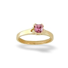 14K Yellow Gold Genuine Square Pink Tourmaline Solitaire Ring by Jewels For Me
