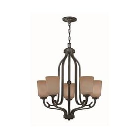 Lite Source LS-19745 Rupert 5-Lite Chandelier, Aged Copper with Light Amber Glass Shade