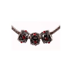 Antique Silver Plated Column Shaped Spacer Bead Fits Pandora with Red Stones and Little Balls (3)