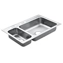 MOEN 22823 Excalibur 33-by-22-Inch 4-Hole Double Bowl Kitchen Sink, Satin