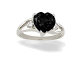 14K White Gold Genuine Heart Black Onyx and Diamond Ring