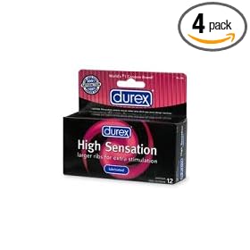 Durex High Sensation Lubricated Condoms, 12-Count Boxes (Pack of 4)