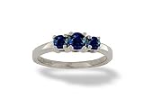 14K White Gold Genuine Round Sapphire 3-Stone Ring