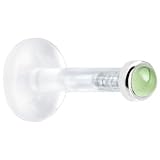 14 Gauge 3/8 Inches Solid 14KT White Gold 2mm Genuine Peridot Bioplast Push in Labret