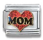 Clearly Charming Mom in Red Heart Italian Charm 18k Gold and Glitter Enamel Love Theme by Casa D'Oro