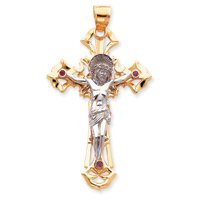 14k Two-tone Polished with Red CZs Crucifix Pendant - Measures 58.6x102.7mm - JewelryWeb