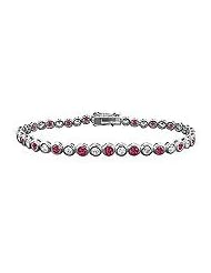 Ruby and Diamond Tennis Bracelet : 18K White Gold - 3.00 CT TGW